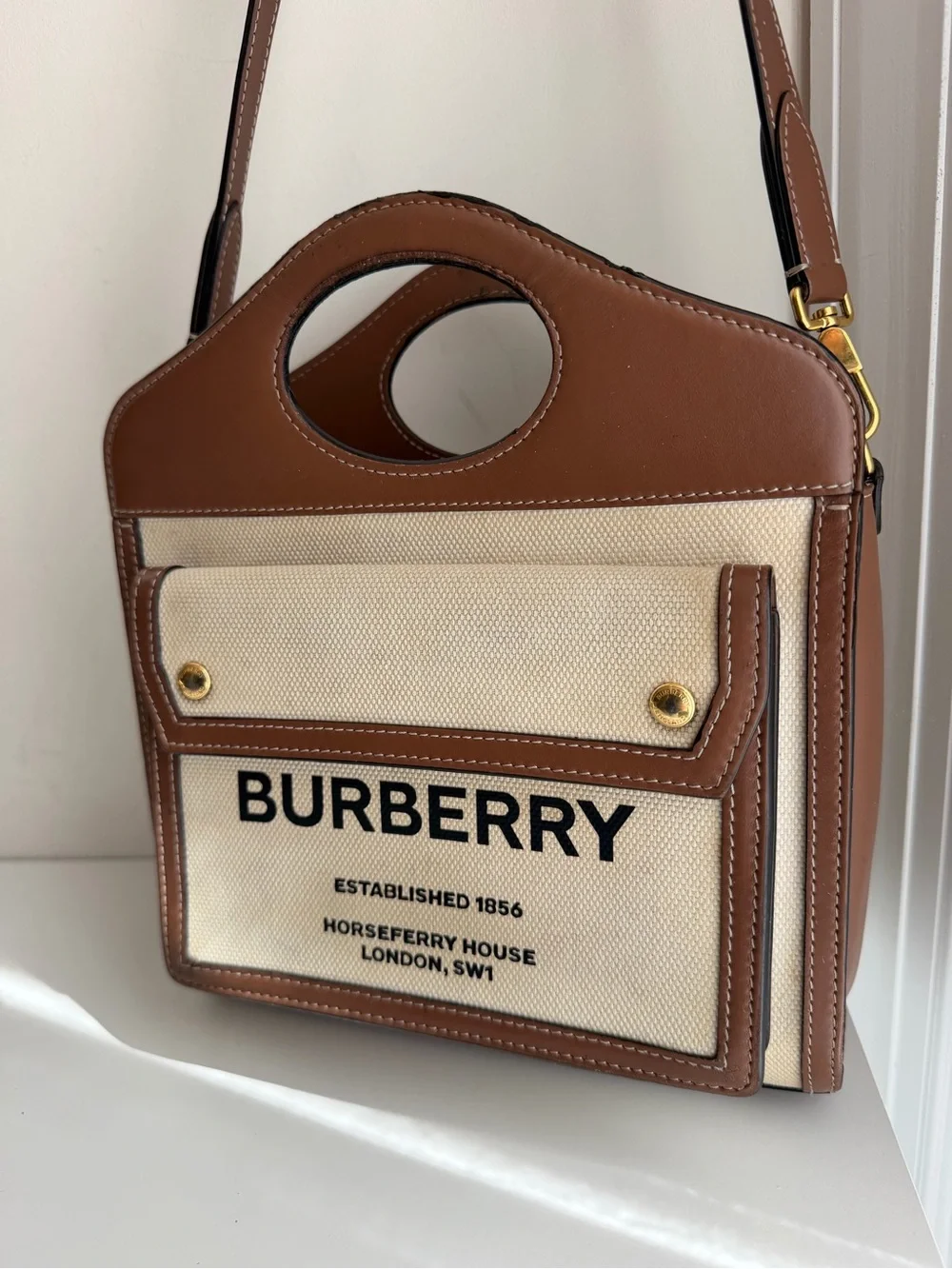 Authentic Burberry Mini Pocket Beige Malt Brown Crossbody Bag